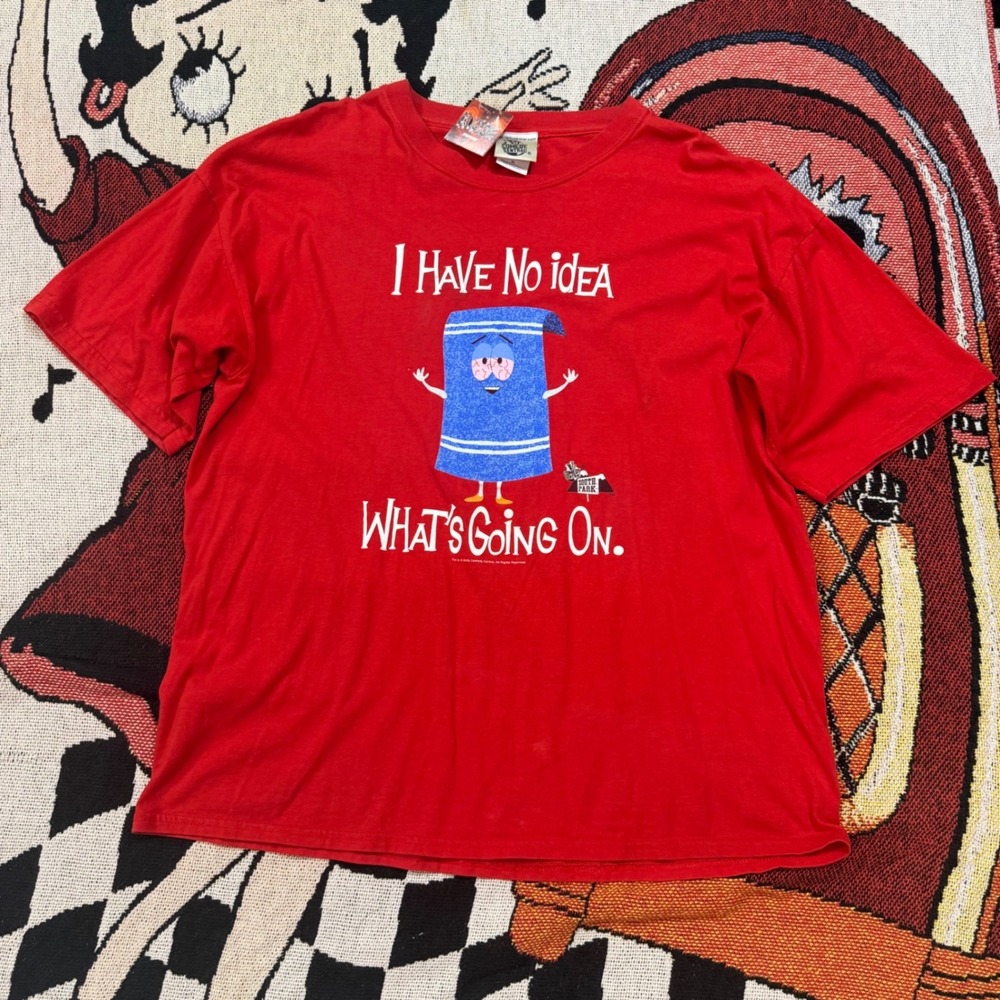 Vintage 2003 South Park Towelie T-Shirt Red XL Comedy Central Graphic Tee Y2K